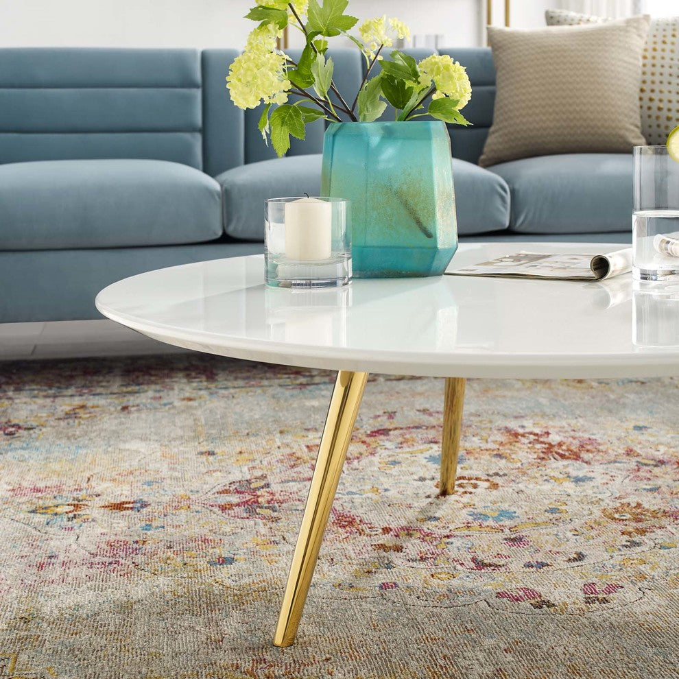 Lippa 40" Round Wood Top Coffee Table With Tripod Base, Gold White