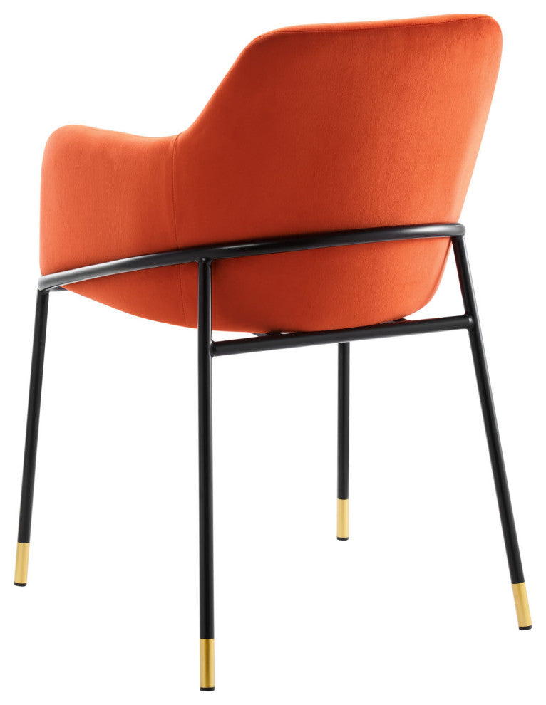 Dining Chair, Set of 2, Orange Black, Velvet, Modern Cafe Bistro Hospitality