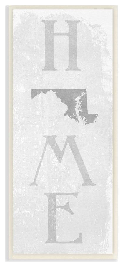 Maryland Home State Map Grey Te"xtured Word Design, 7"x17"
