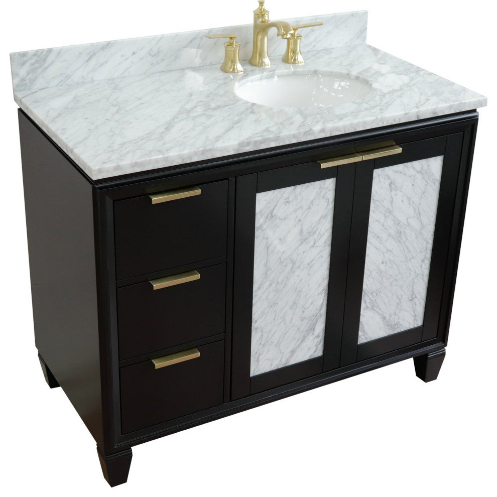 43" Single Vanity, Black Finish With White Carrara