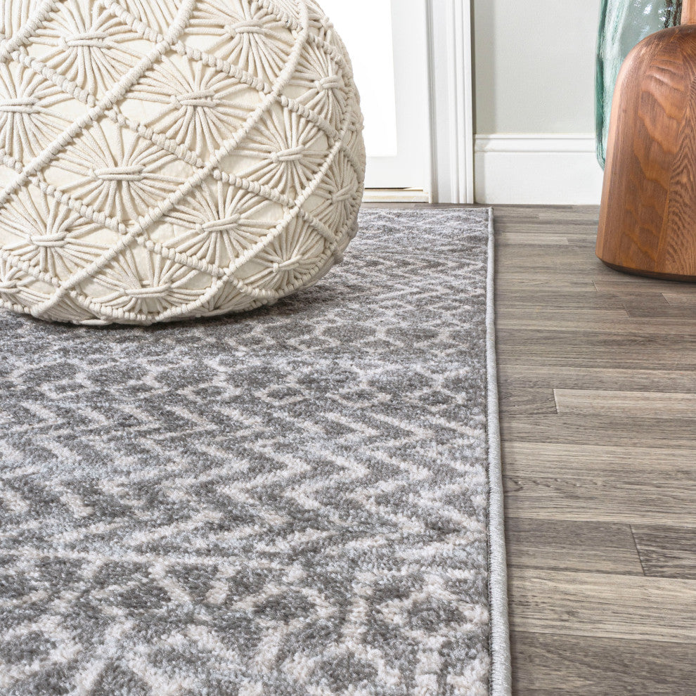 Arta Moroccan Vintage Geometric Area Rug, Gray/Cream, 2 X 8