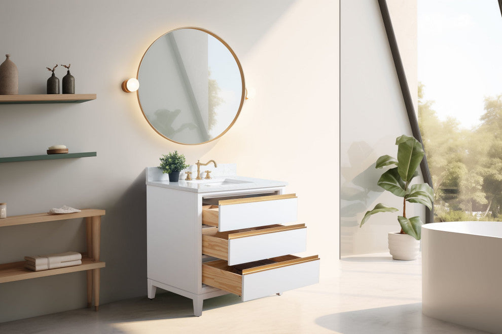 Vanity Art Bathroom Vanity With Sink, White, 36" Single