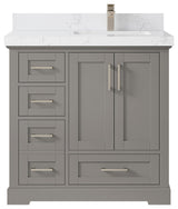 Boston 36 Right Offset Bath Vanity in Elephant Skin Gray 2" Empira Quartz