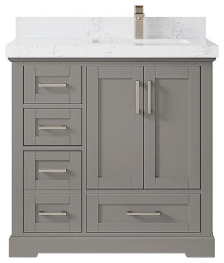 Boston 36 Right Offset Bath Vanity in Elephant Skin Gray 2" Empira Quartz