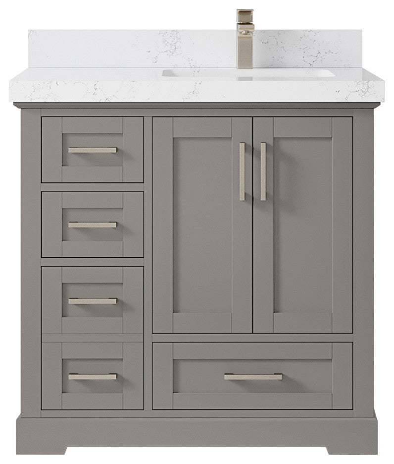Boston 36 Right Offset Bath Vanity in Elephant Skin Gray 2" Empira Quartz