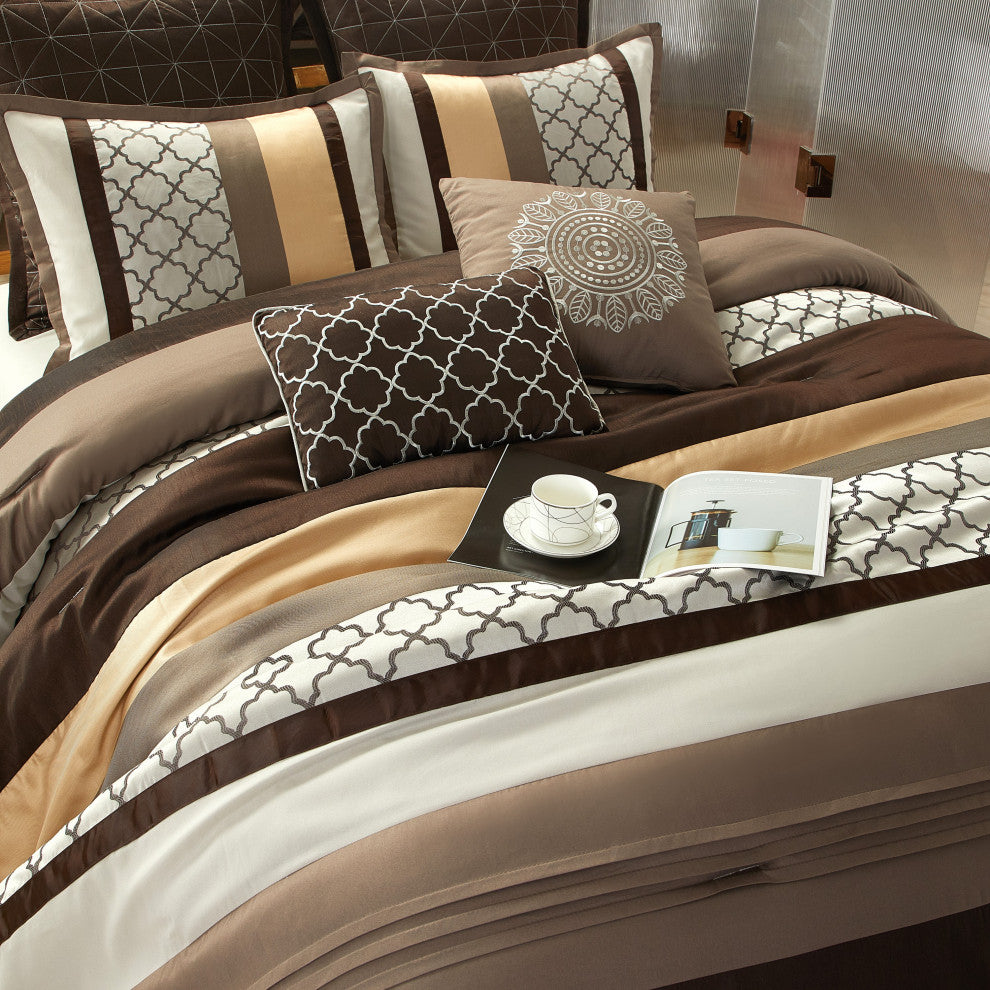 Avalon 8-Piece Comforter Set, Brown, Queen