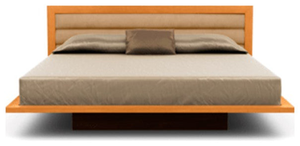 Moduluxe 29" Cal King Bed With Upholstery, Natural Cherry, Sand Microsuede