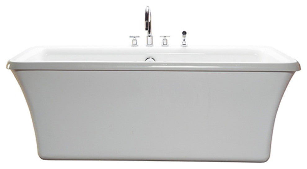 Freestanding Soaking Bath With Virtual Spout, Biscuit 65.5x35.75x22.5