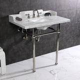LMS36MBSQ6 36" Carrara Marble Console Sink with Brass Legs