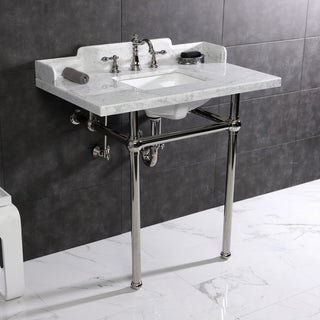 LMS36MBSQ6 36" Carrara Marble Console Sink with Brass Legs