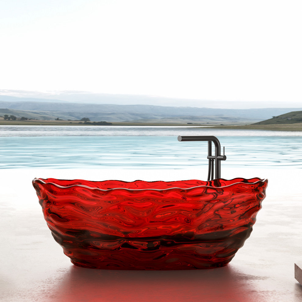 Vanity Art Freestanding Soaking Stone Resin Bathtub, Pure Resin Red