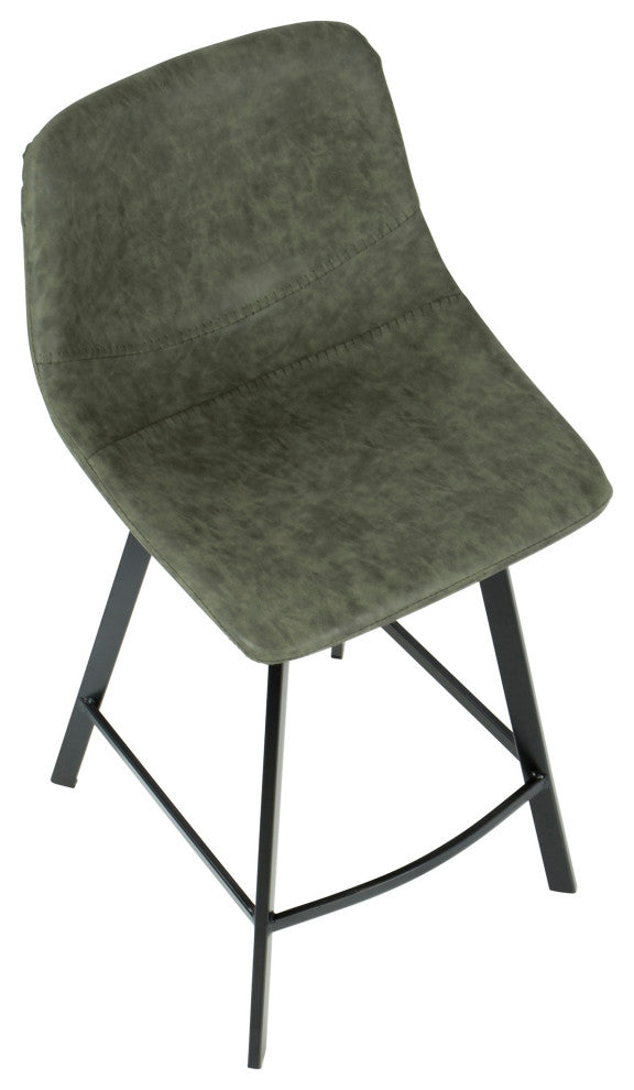 Outlaw Industrial Counter Stool, Black With Green Faux Leather, Set of 2
