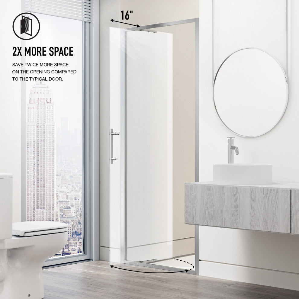 VIGO Astoria Framed Pivot Shower Door, Chrome, 32" W X 76" H, Clear Glass