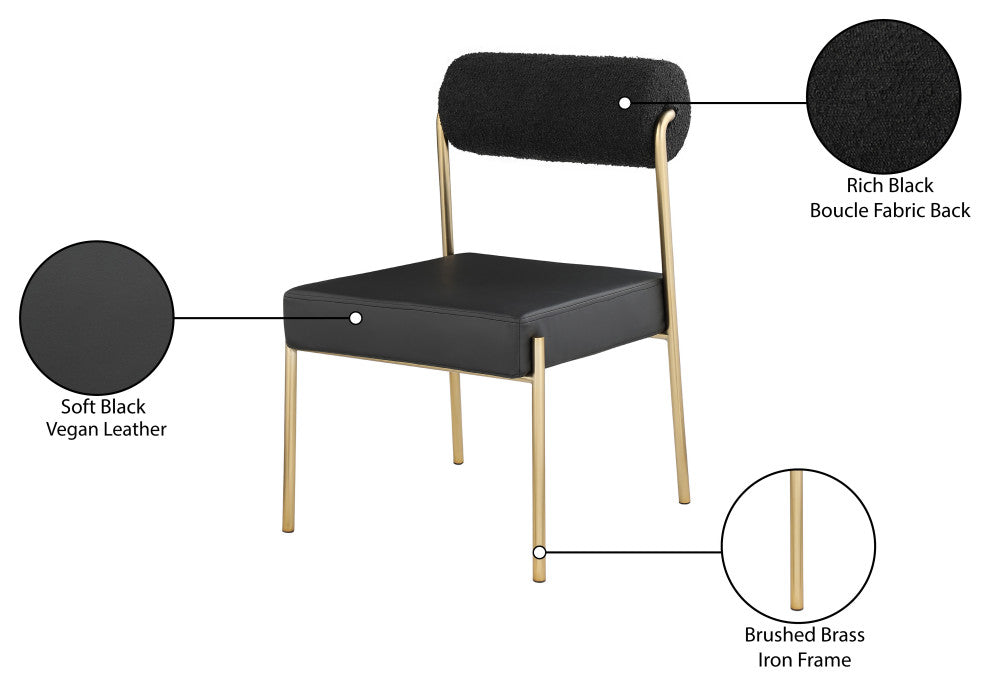 Carly Faux Leather/Boucle Fabric Upholstered Dining Chair, Black