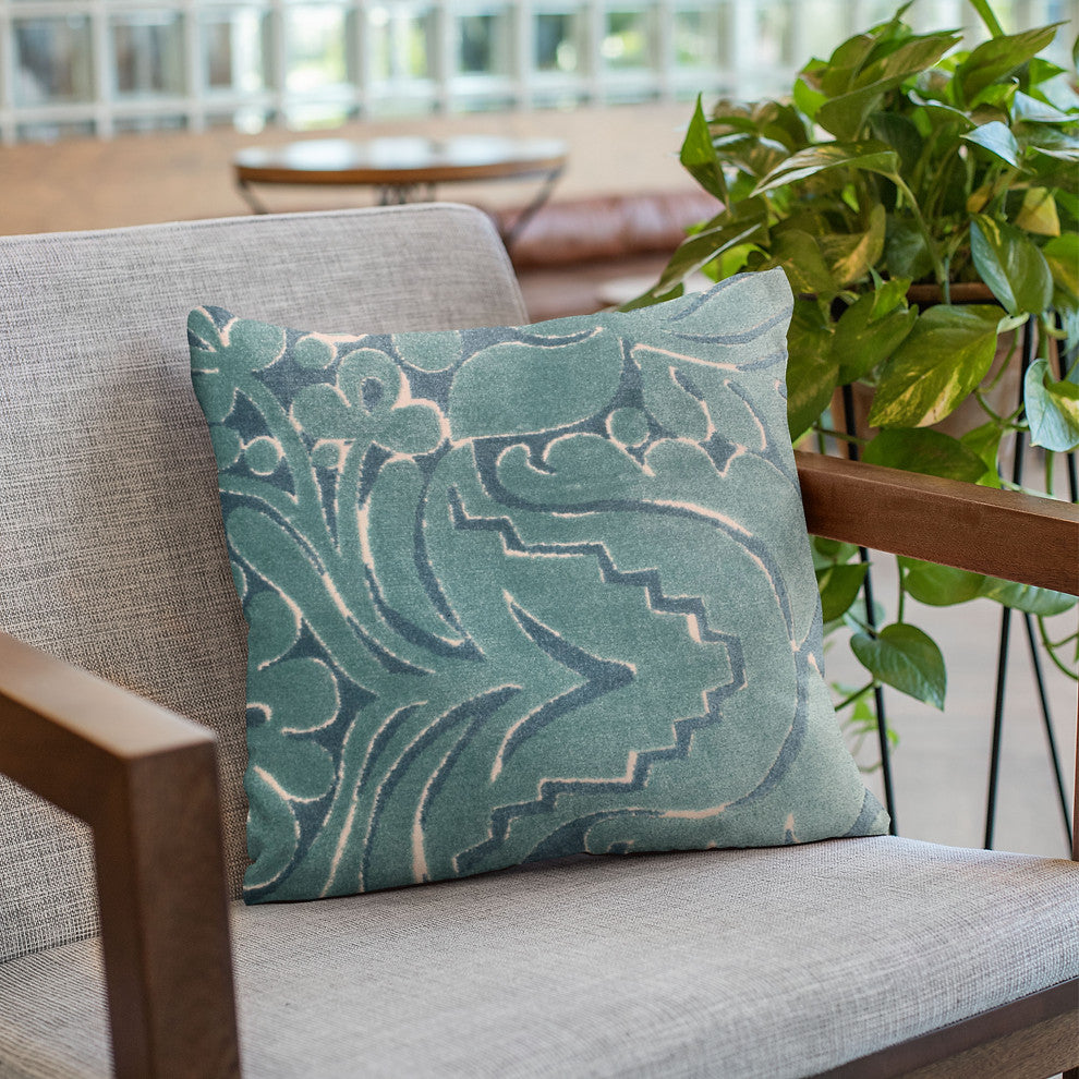 Plutus Blue Velvet Damask Luxury Throw Pillow, 20"x30"