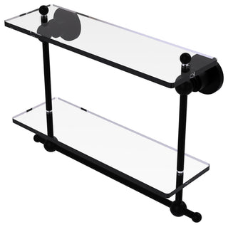 Astor Place 16" 2 Tiered Glass Shelf With Integrated Towel Bar, Matte Black