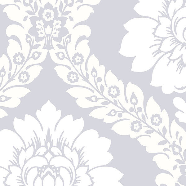 Modern Floral Damask, Silver and White, Set of 3 Bolts