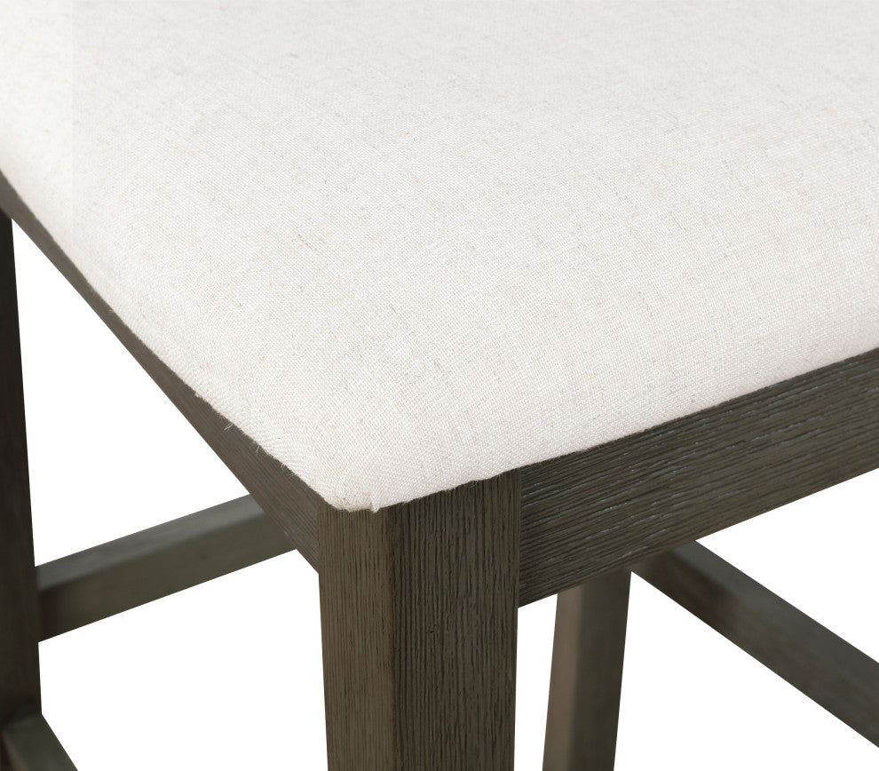 Walden 24" Cane Back Counter Stool With Antique Gray Base and Linen Fabric Seat