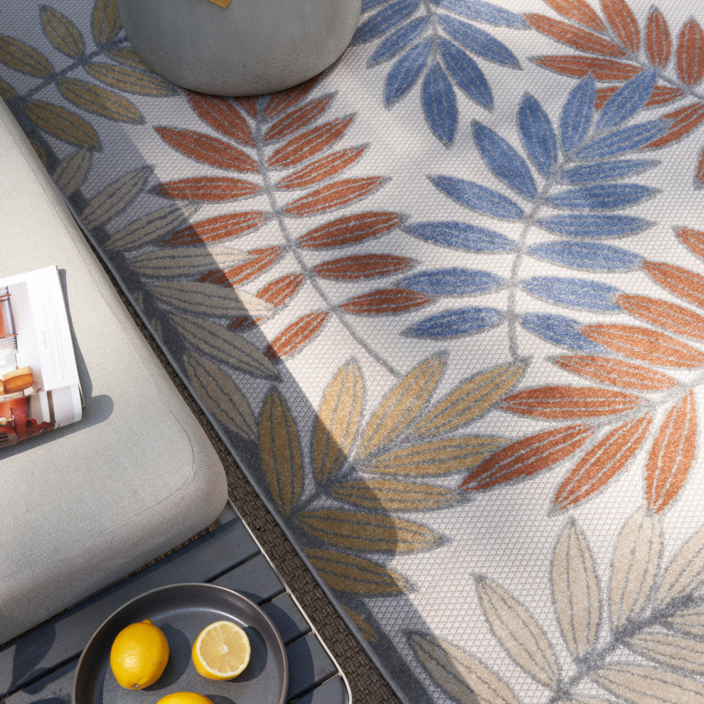 Nourison Aloha 5'3" x 7'5" Blue Mocha Outdoor Rug