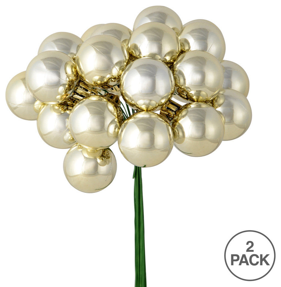 Vickerman N180138 6" Champagne Shiny Ball Ornament Christmas Pick, Pack of 2