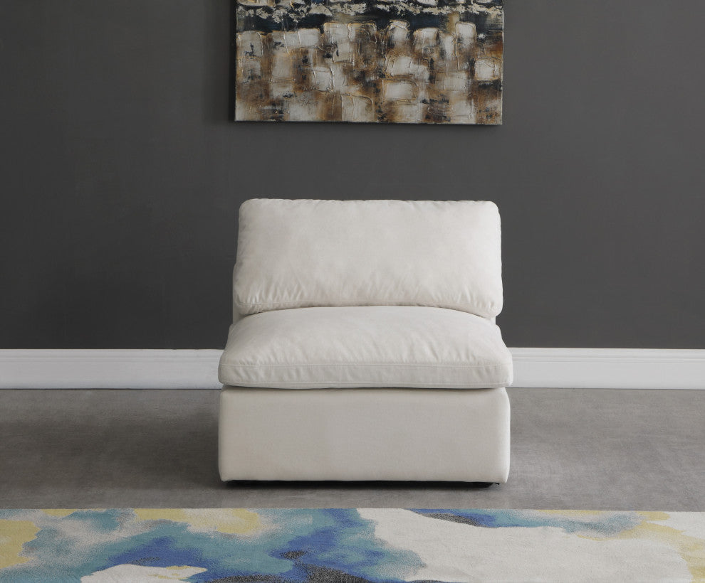 Plush Velvet / Down Standard Comfort Modular Chair, Cream, Armless Chair