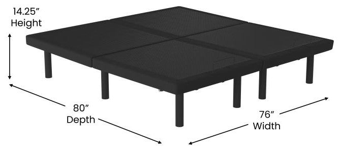 Selene Adjustable Upholstered Bed Base with Wireless Remote, Black, Split King