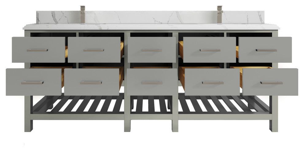 Parker 84 Double Sink Bath Vanity in Elephant Skin Gray 1.5" Calacatta Laza