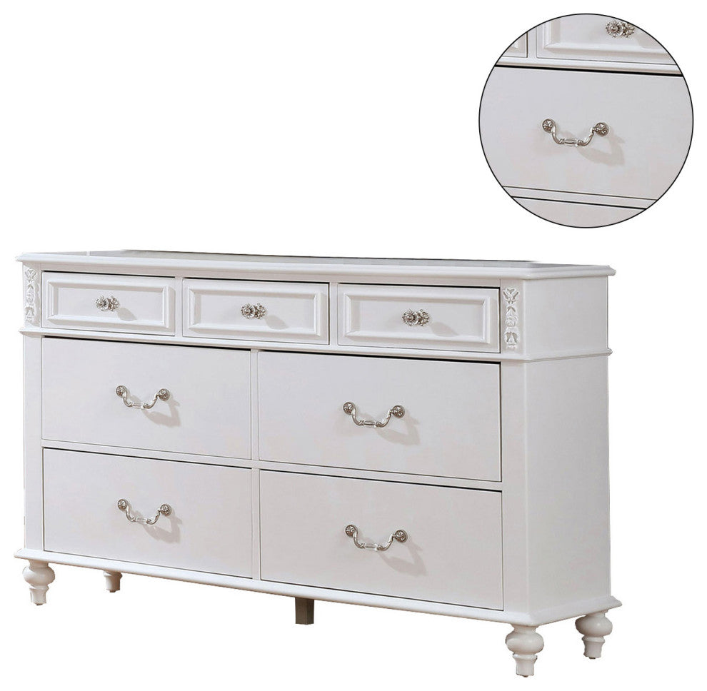 Wooden Dresser Chest with 7 Drawers, White