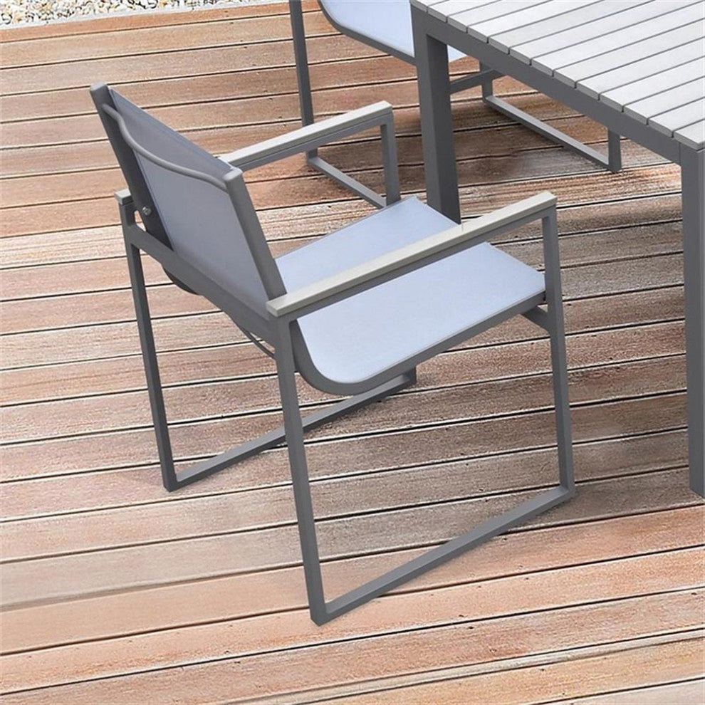 Armen Living Bistro Outdoor Aluminum Dining Arm Chair in Gray (Set of 2)