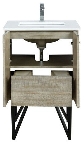 Lancy Modern Rustic Acacia 24" Square Sink Bathroom Vanity, Monte Chrome Faucet