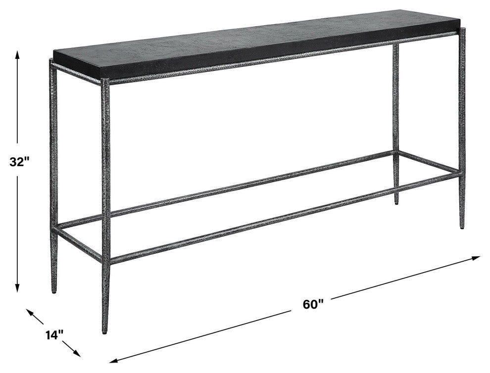Uttermost 22969 Crescendo 60"W Concrete and Metal Table - Dark Silver / Black