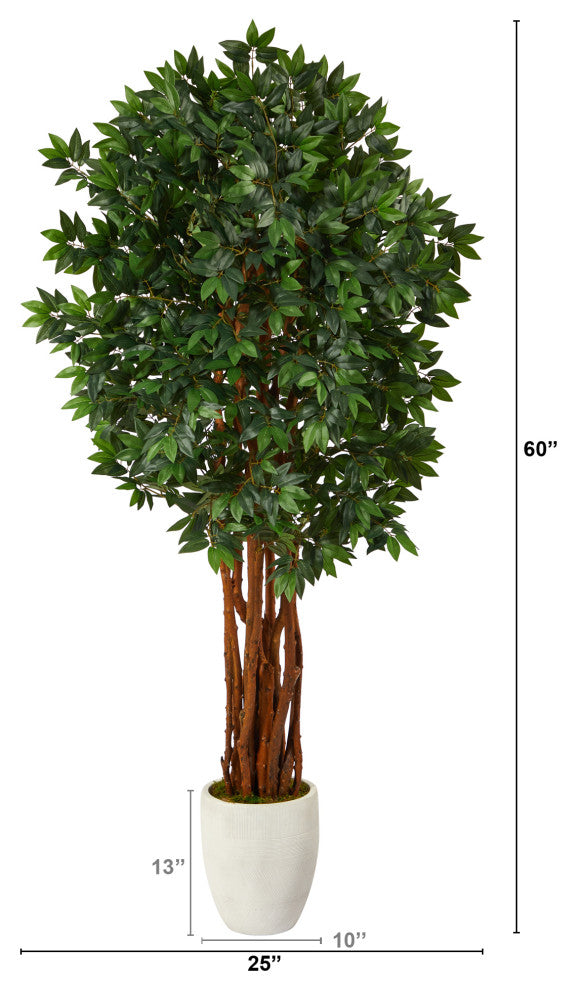 6' Lychee Artificial Tree, White Planter
