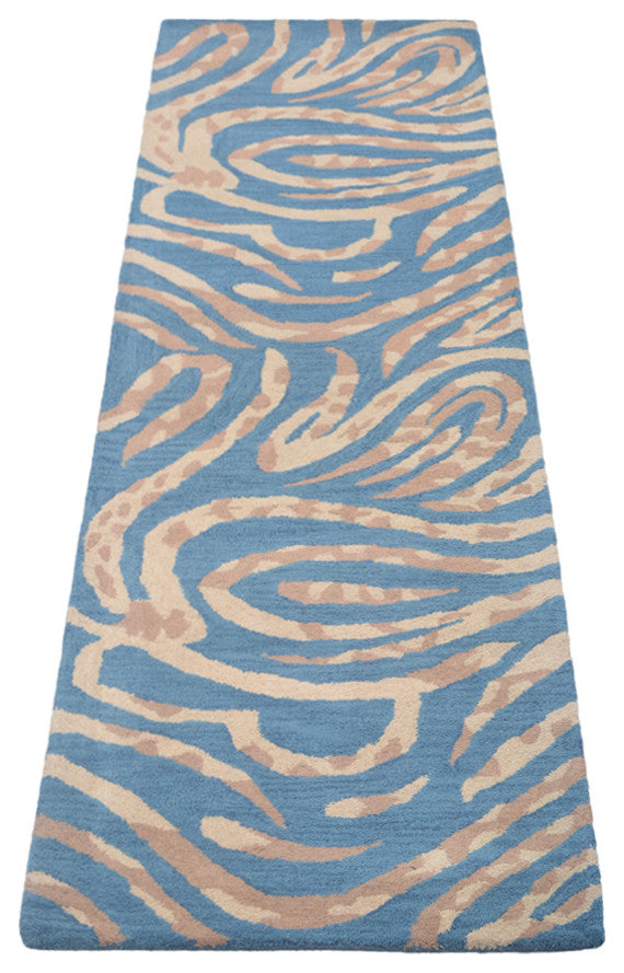 HAND TUFTED WOOL ECO-FRIENDLY AREA RUGS - Runner,Blue,Contemporary