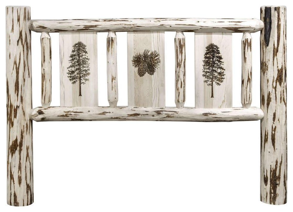 Montana Collection Twin Headboard w/ Laser Engraved Pine Design, Ready to Finish