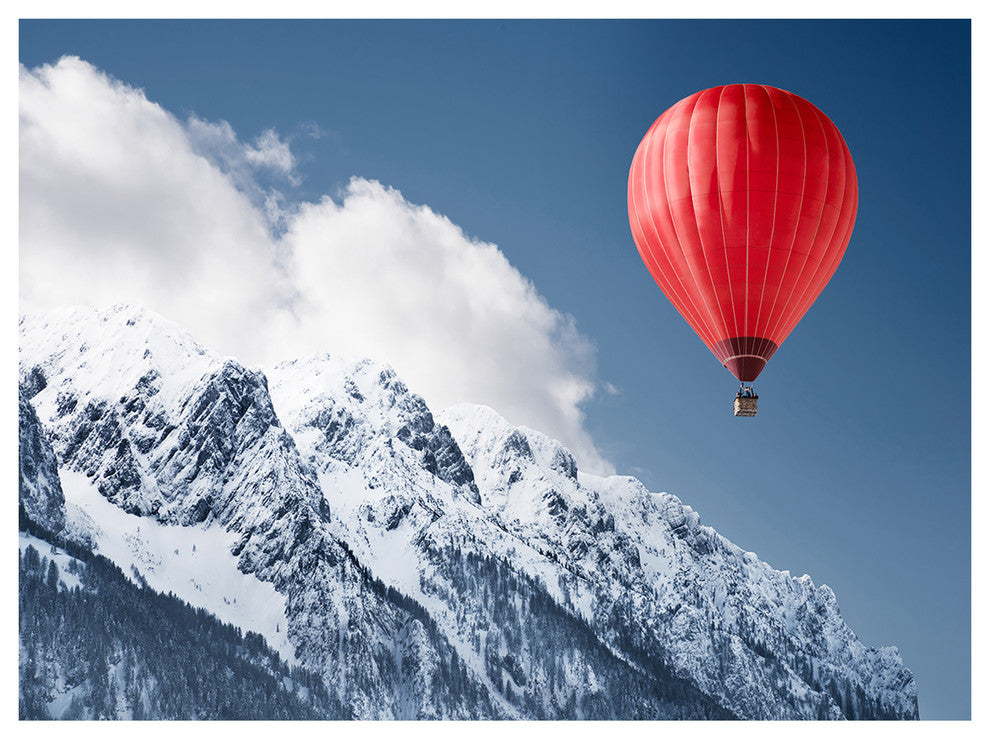 Balloon Over Winter Hills, Landscape Canvas Art Print, 40"x30"