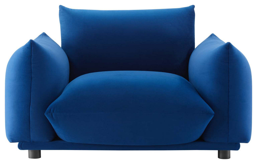 Armchair Accent Chair, Velvet, Blue Navy, Modern, Living Lounge Hospitality