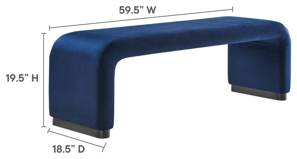 Koda Performance Velvet Waterfall Long Bench - Black Midnight Blue