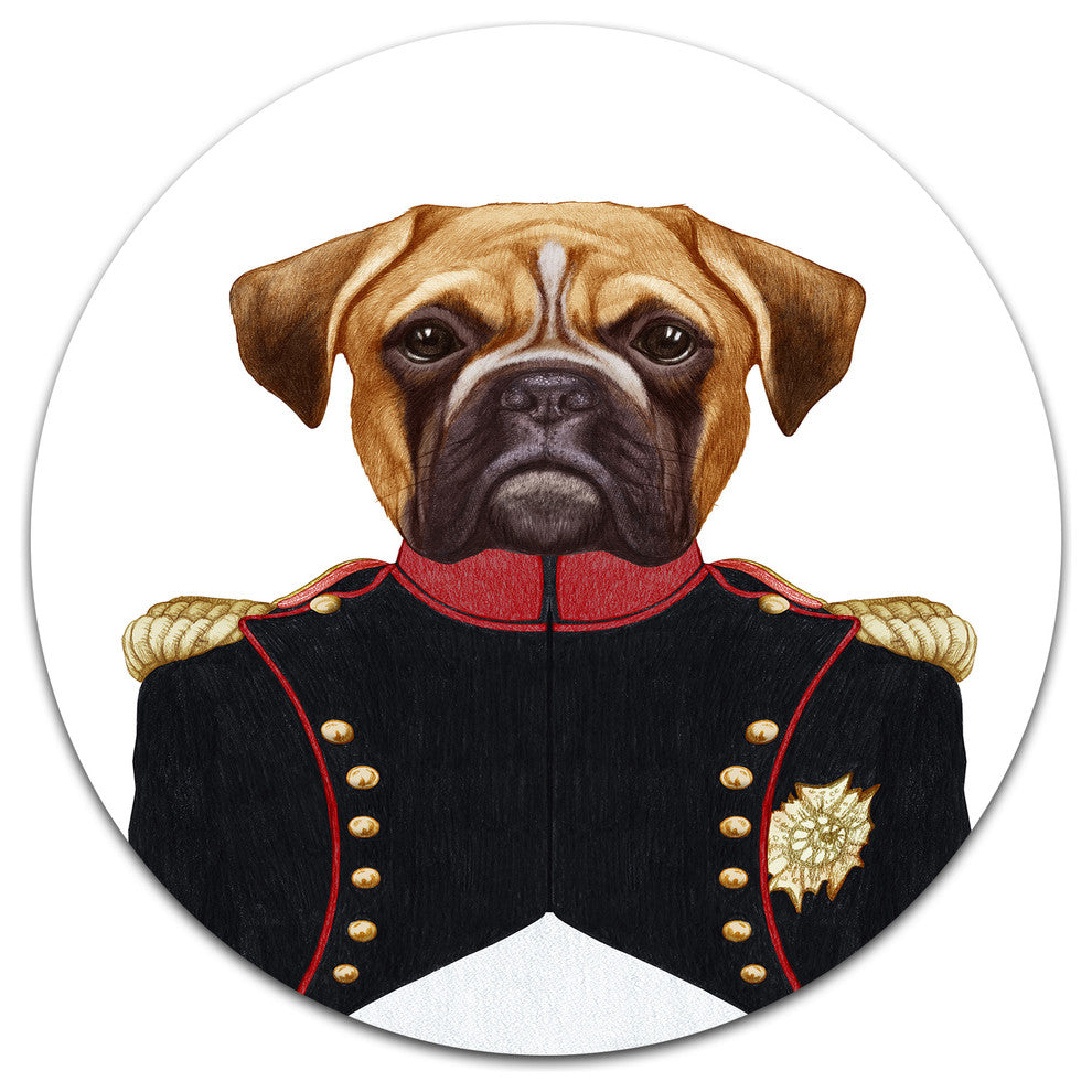 Boxer Dog In Military Uniform, Animal Disc Metal Wall Art, 36"