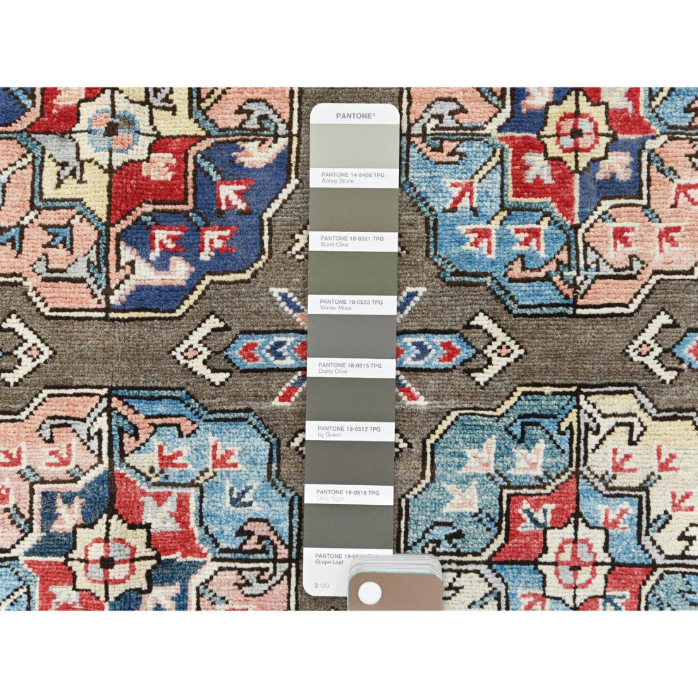 Afghan Special Kazak Shiny Wool, Hand Knotted Taupe Oriental Rug, 9'7" x 12'9"