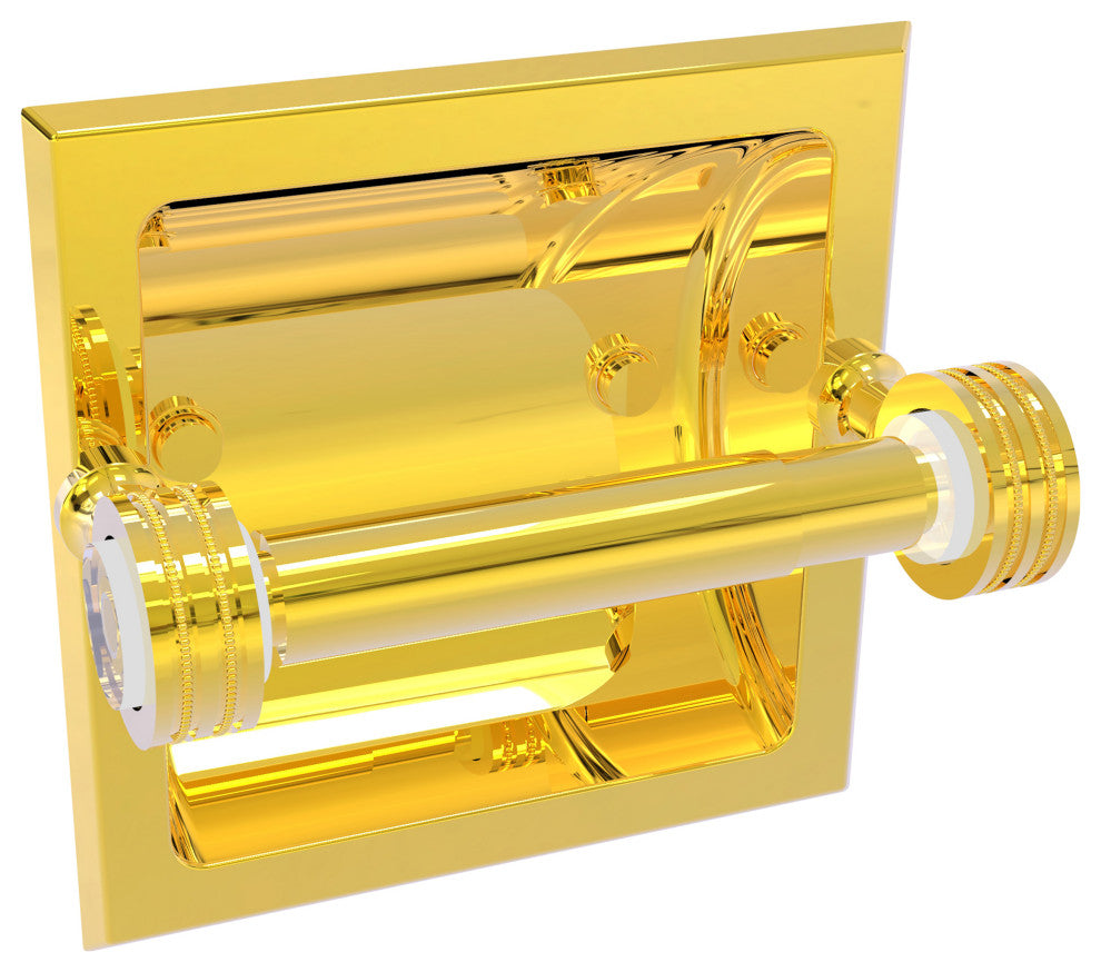 Pacific Grove Recessed Toilet Paper Holder with Dotted Accent, Polished Brass