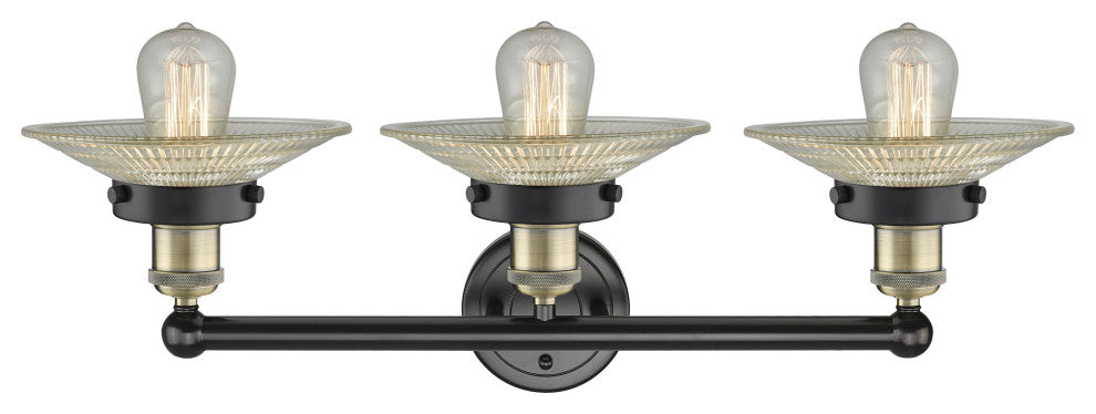 Small Edison Beacon-3 Lt 25"Bath Vanity Lt-Black Antique Brass-Matte White Shade