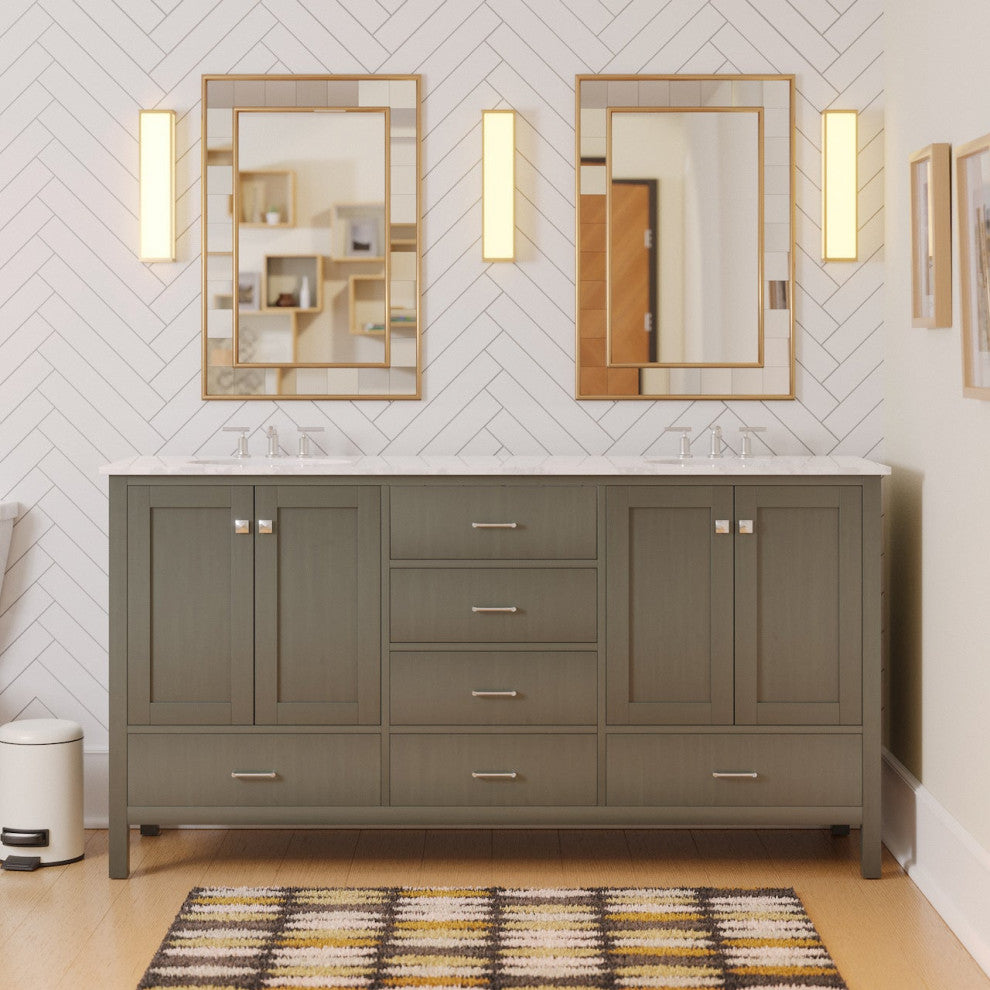 Horizon 72" Double Bathroom Vanity, Weathered Gray, Engineered Carrara