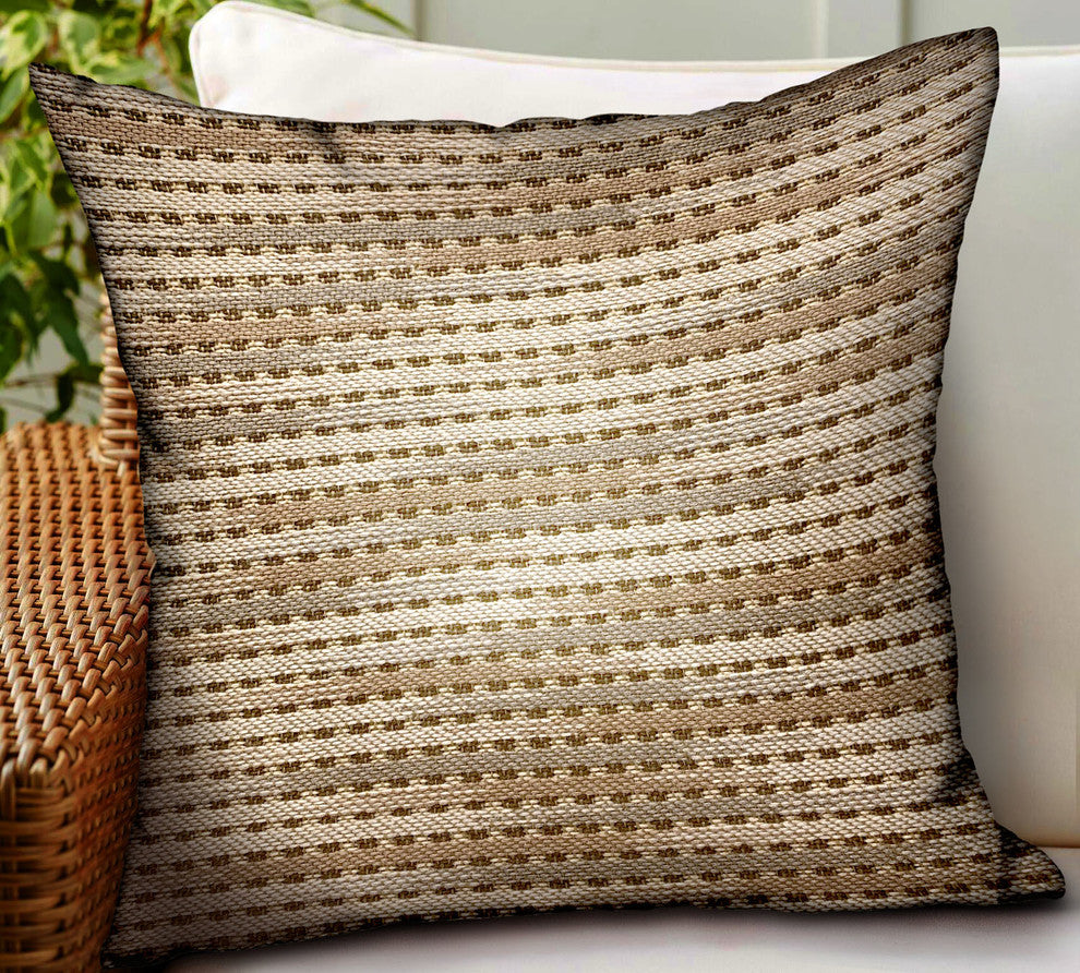 Plutus Tawny Edge Brown Stripes Luxury Outdoor/Indoor Throw Pillow, 22"x22"