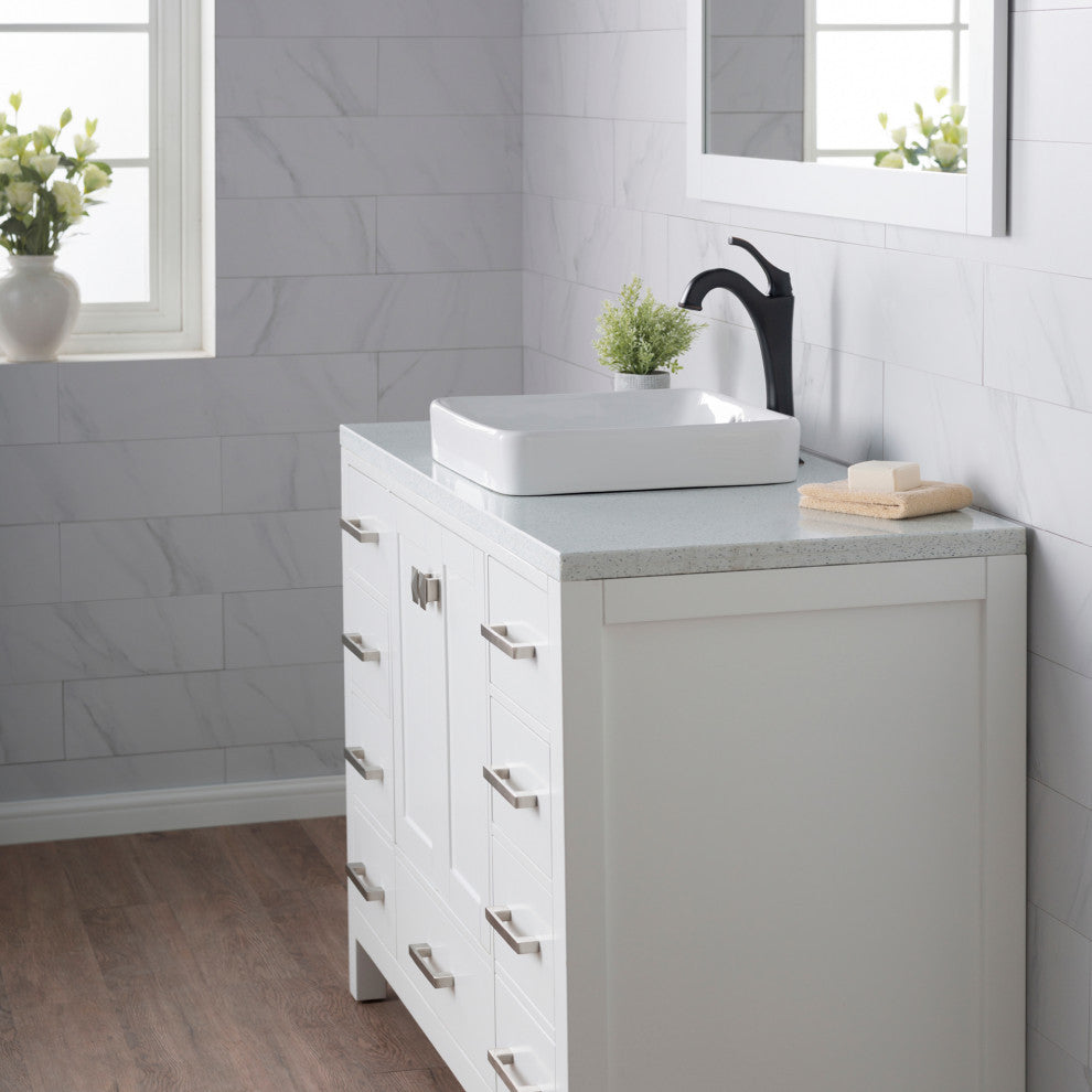 Elavo Square Ceramic Semi-Recessed White Bathroom Sink, Pack of 2