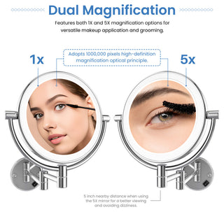 Circular LED Wall Mount Magnifying Make Up Mirror, Chrome