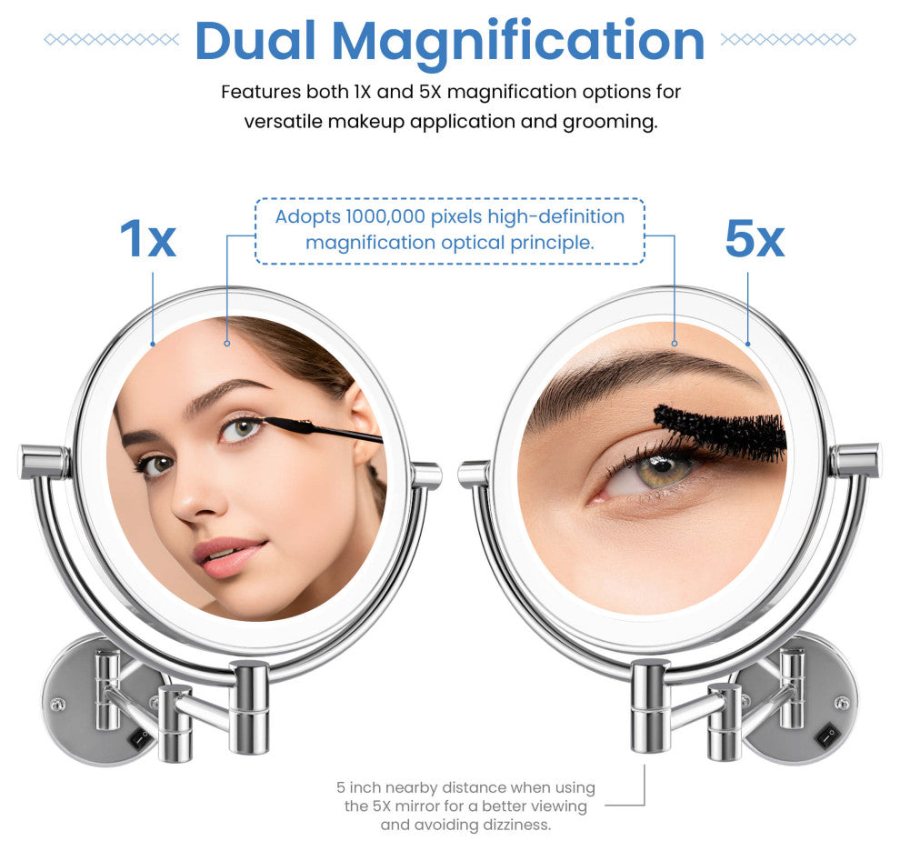 Circular LED Wall Mount Magnifying Make Up Mirror, Chrome