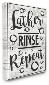 Lather Rinse Repeat Black & White With Bubbles Canvas Wall Art, 16"x20"