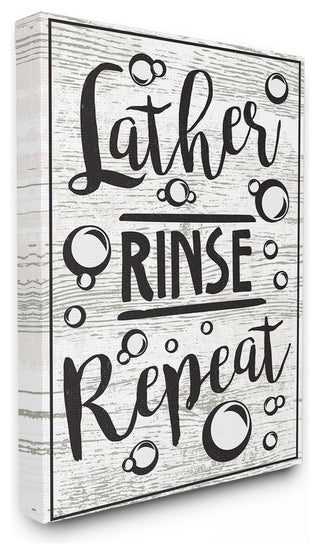 Lather Rinse Repeat Black & White With Bubbles Canvas Wall Art, 16"x20"
