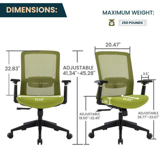 LeisureMod Ingram Modern Mesh Office Task Chair With Adjustable Armrests, Green/Green