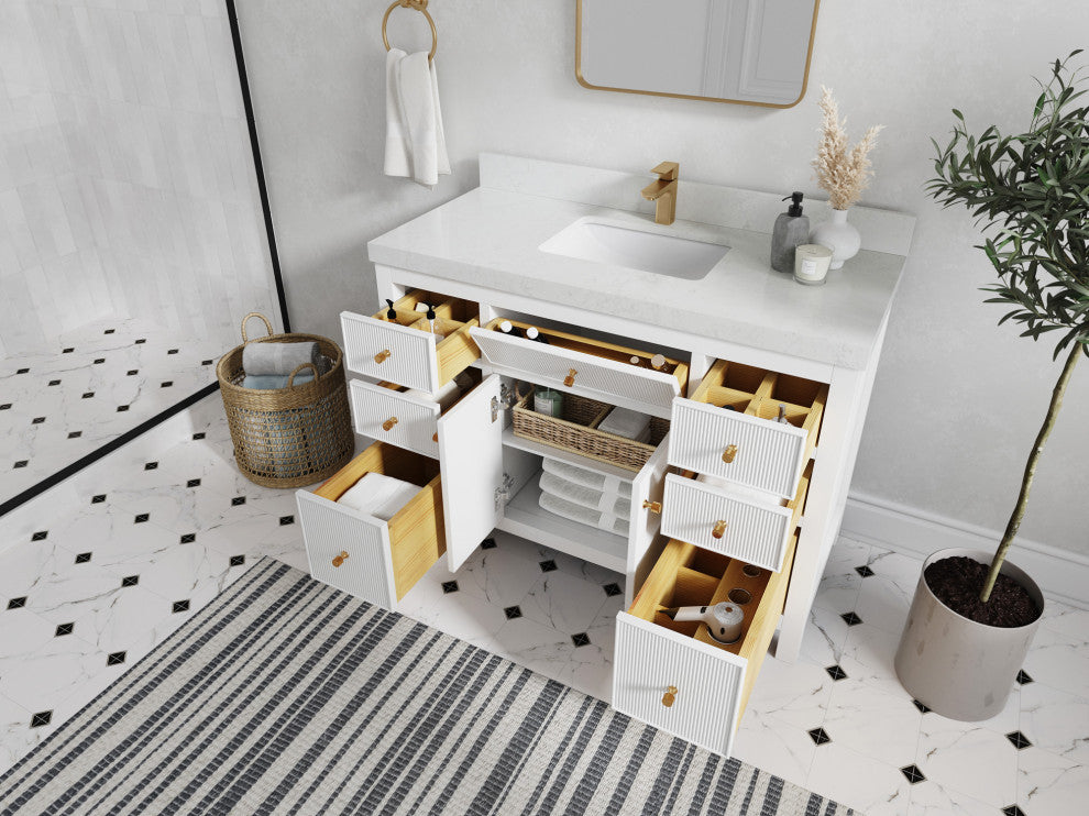 Sonoma 48 Single Sink Reeded Bath Vanity in White 1.5" White Quartz